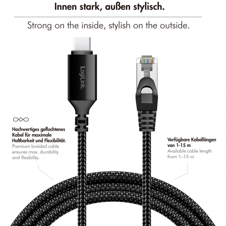 LogiLink USB-C till Nätverkskabel RJ45 1 Gbps Aktiv 1 m