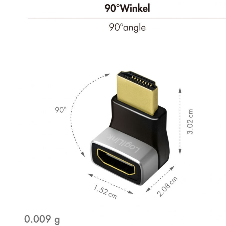 LogiLink HDMI-adapter Vinklad 90° Hane-Hona 8K/60 Hz