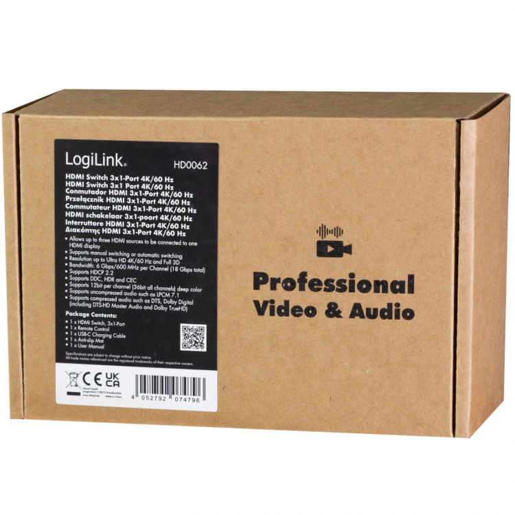 LogiLink HDMI-switch 3-portar HDMI 2.0 4K/60 Hz