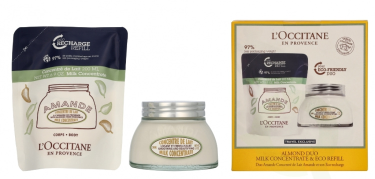 L\'Occitane Almond Milk Concentrate Duo Set 400 ml Milk Concentrate 200 ml/ Milk Concentrate Refill 200 ml
