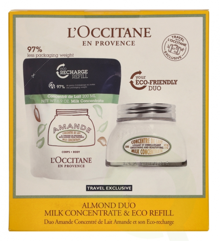 L\'Occitane Almond Milk Concentrate Duo Set 400 ml Milk Concentrate 200 ml/ Milk Concentrate Refill 200 ml