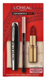 L\'Oreal I Am Worth It Red Set 15 ml Mascara 9ml/Black pencil 1.2ml/Satin Lipstick Red Passion 297 4.8 gr
