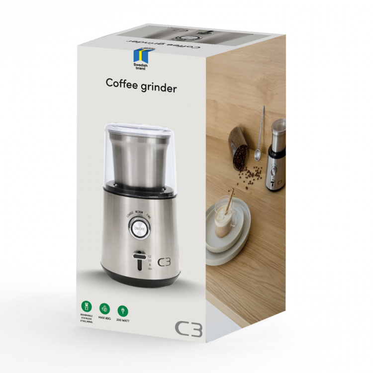 C3 Kaffekvarn Design 85g 200W CG700 Borstad Rostfri stål