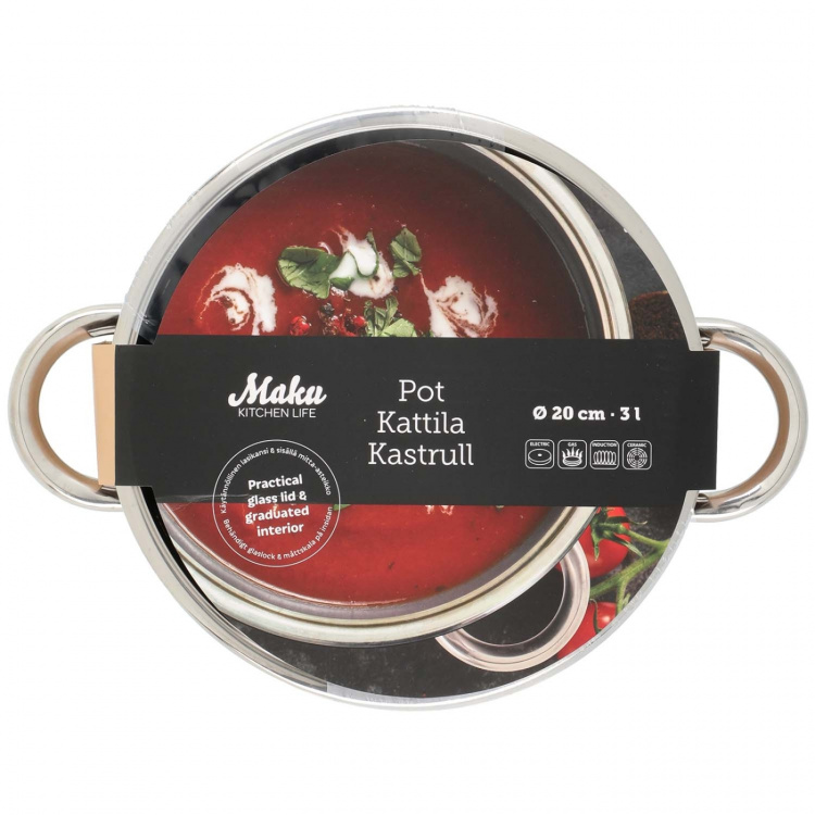 Maku Kastrull Basic i stål med glaslock 3 L Maku Kastrull Basic i stål med glaslock 3 L