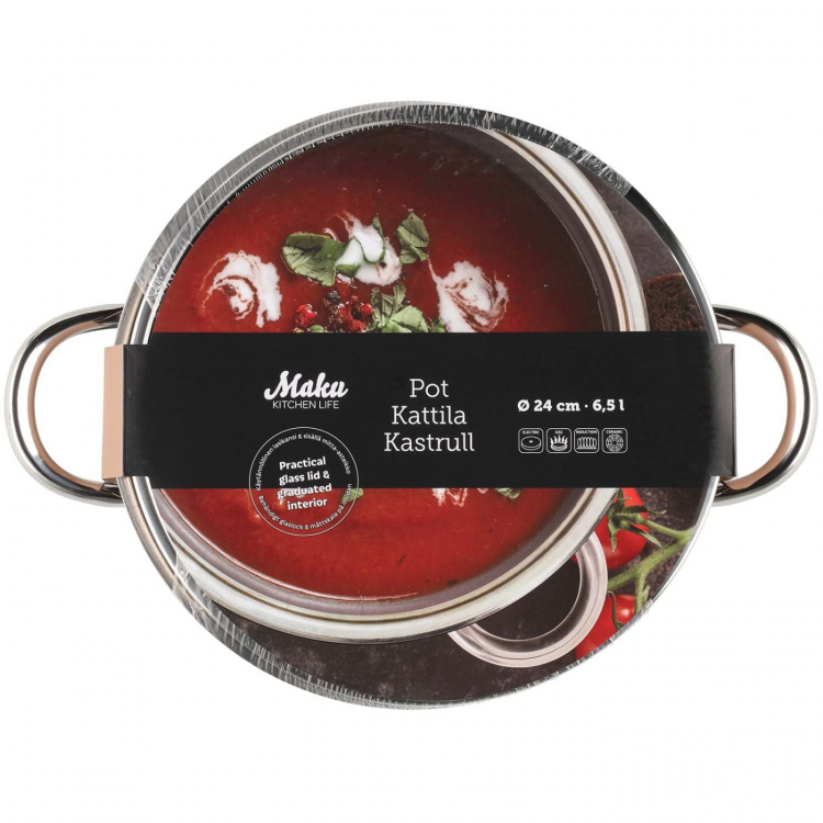 Maku Kastrull Basic i stål med glaslock 6,5 L Maku Kastrull Basic i stål med glaslock 6,5 L