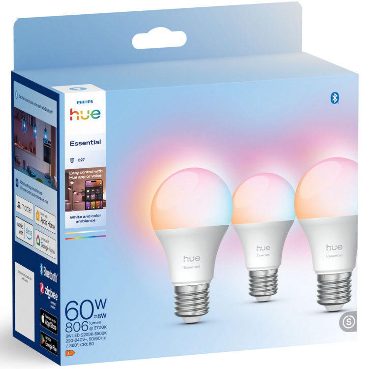 Philips Hue Essential White and color ambiance E27 60W 806lm 3-pack Philips Hue Essential White and color ambiance E27 60W 806lm 3-pack