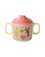 RICE Melamine 2-Hendel babybeker met deksel - Koraal Oceaan print - 250 ml
