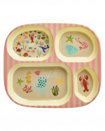 RICE Melamine Kids 4 Kamer Bord - Koraal Oceaan Print - Koraal