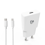 Nedis Oplader | 20 W | GaN | PD3.0 | Snellaad functie | 1.67 / 2.22 / 3.0 A | Outputs: 1 | USB-C™ | Lightning 8-Pins (Los) Kabel | 1.00 m | Automatische Voltage Selectie | Wit