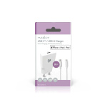 Nedis Oplader | 20 W | GaN | PD3.0 | Snellaad functie | 1.67 / 2.22 / 3.0 A | Outputs: 1 | USB-C™ | Lightning 8-Pins (Los) Kabel | 1.00 m | Automatische Voltage Selectie | Wit