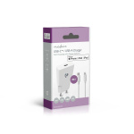 Nedis Oplader | 20 W | GaN | PD3.0 | Snellaad functie | 1.67 / 2.22 / 3.0 A | Outputs: 1 | USB-C™ | Lightning 8-Pins (Los) Kabel | 1.00 m | Automatische Voltage Selectie | Wit
