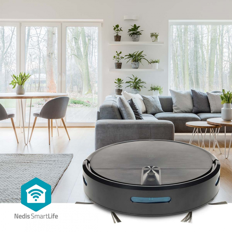 Nedis SmartLife Robotstofzuiger | Willekeurig | Wi-Fi | Capaciteit opvangreservoir: 0.6 l | Automatisch opladen | Maximale gebruiksduur: 2 uur | Zwart | Android™ / IOS