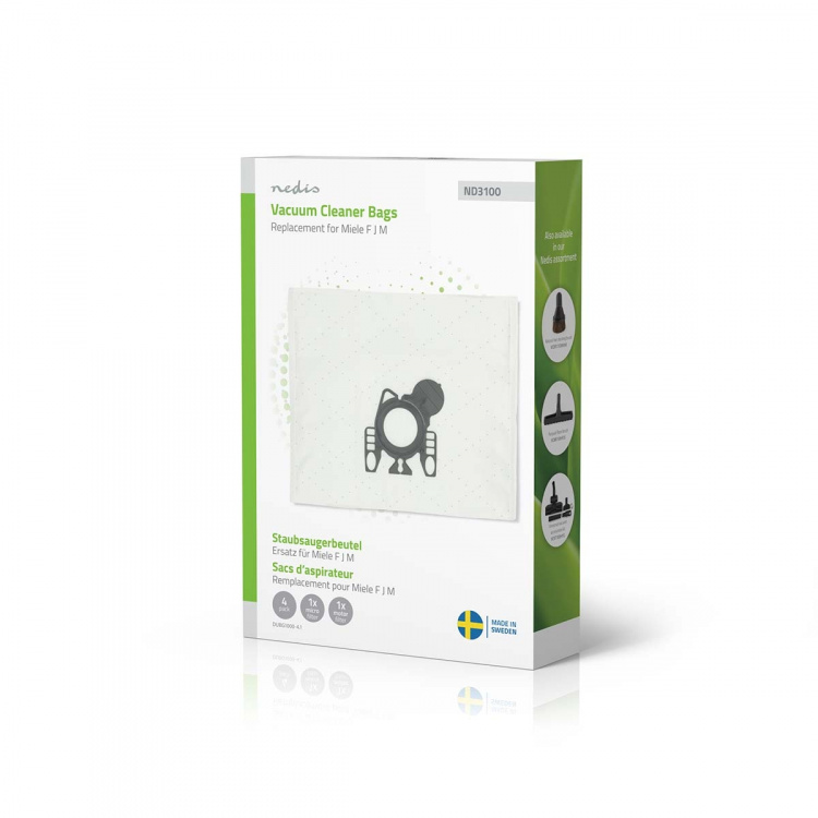 Nedis Stofzuigerzak | 4 Stuks | Synthetisch | Meest verkocht voor: Miele FJM | Wit