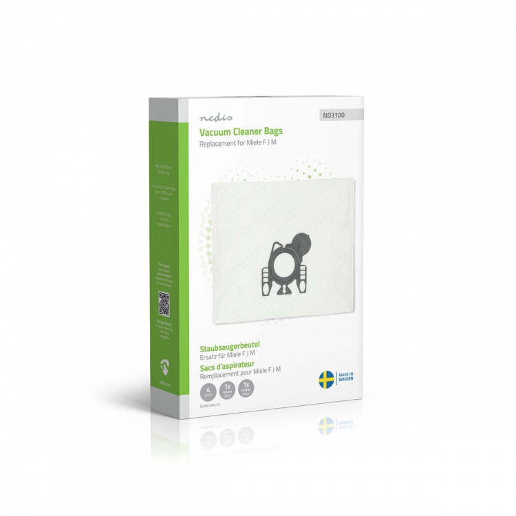 Nedis Stofzuigerzak | 4 Stuks | Synthetisch | Meest verkocht voor: Miele FJM | Wit
