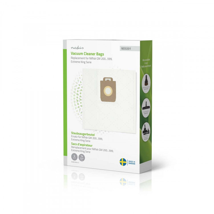 Nedis Stofzuigerzak | 4 Stuks | Synthetisch | Meest verkocht voor: Nilfisk Extreme - King Series / Nilfisk GM 200 - 599 | Wit