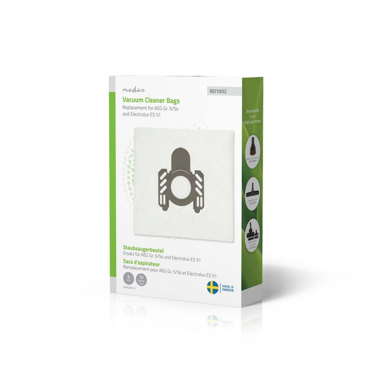 Nedis Stofzuigerzak | 4 Stuks | Synthetisch | Meest verkocht voor: AEG Gr. 5/5s and Electrolux ES 51 / AEG GR5 / Electrolux E51 | Wit