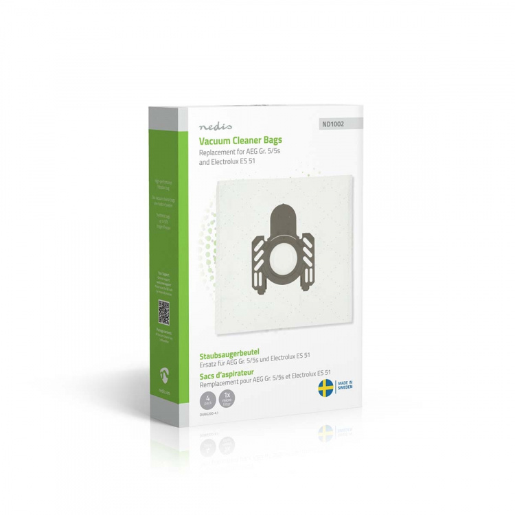 Nedis Stofzuigerzak | 4 Stuks | Synthetisch | Meest verkocht voor: AEG Gr. 5/5s and Electrolux ES 51 / AEG GR5 / Electrolux E51 | Wit
