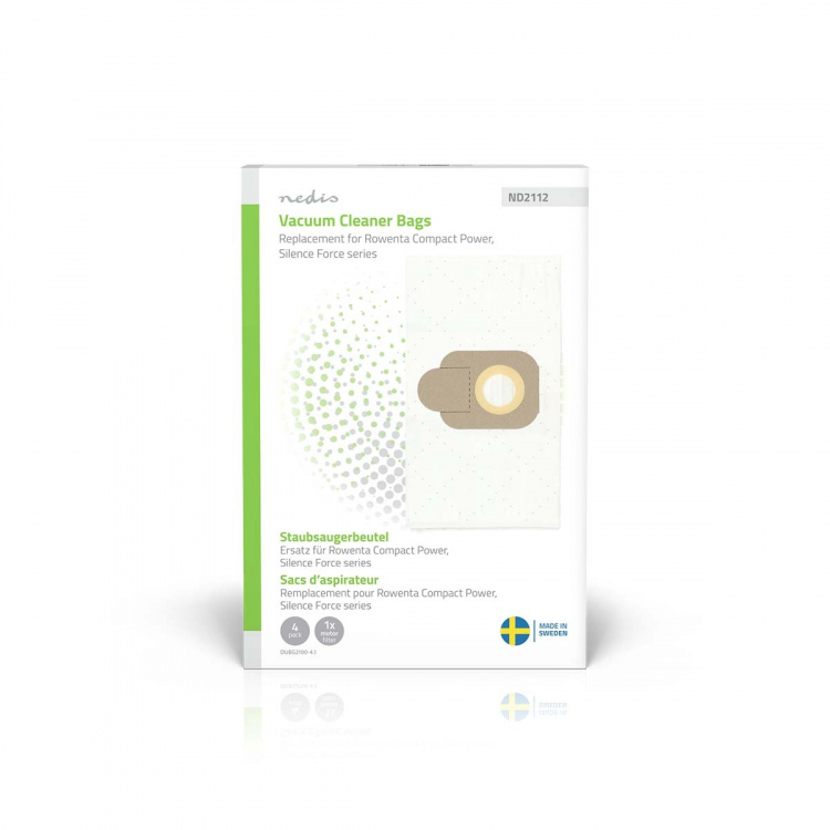 Nedis Stofzuigerzak | 4 Stuks | Synthetisch | Meest verkocht voor: Rowenta Compact Power Series / Rowenta Silence Force Series | Wit