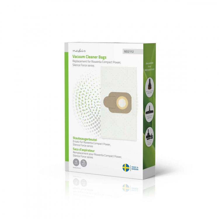 Nedis Stofzuigerzak | 4 Stuks | Synthetisch | Meest verkocht voor: Rowenta Compact Power Series / Rowenta Silence Force Series | Wit