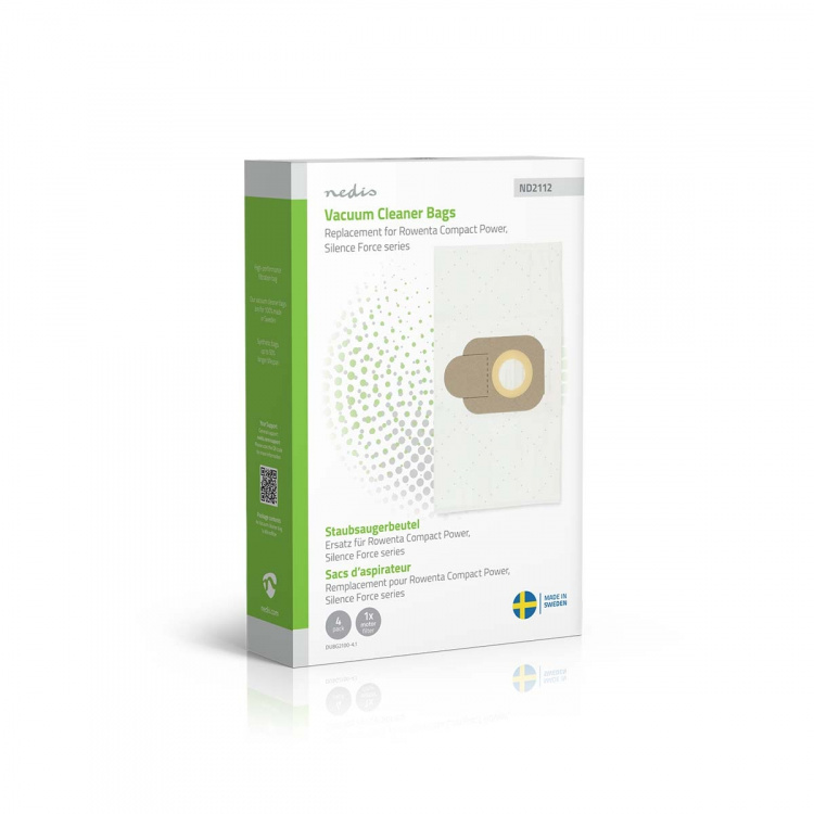 Nedis Stofzuigerzak | 4 Stuks | Synthetisch | Meest verkocht voor: Rowenta Compact Power Series / Rowenta Silence Force Series | Wit