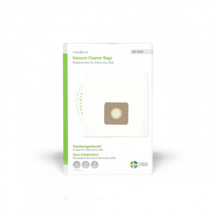 Nedis Stofzuigerzak | 4 Stuks | Synthetisch | Meest verkocht voor: Electrolux E66 | Wit Nedis Stofzuigerzak | 4 Stuks | Synthetisch | Meest verkocht voor: Electrolux E66 | Wit