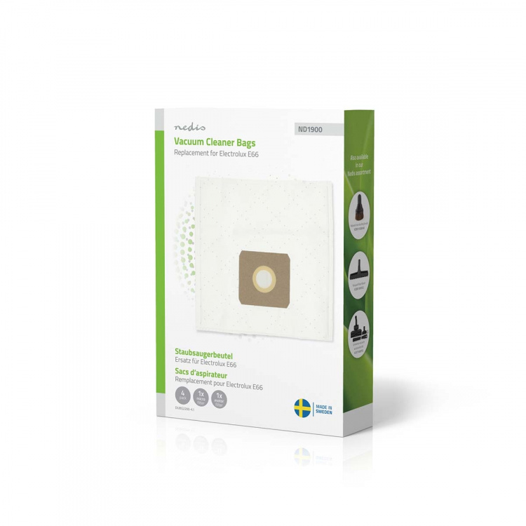 Nedis Stofzuigerzak | 4 Stuks | Synthetisch | Meest verkocht voor: Electrolux E66 | Wit Nedis Stofzuigerzak | 4 Stuks | Synthetisch | Meest verkocht voor: Electrolux E66 | Wit