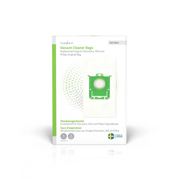 Nedis Stofzuigerzak | 4 Stuks | Synthetisch | Meest verkocht voor: Replacement for Electrolux, AEG and Philips Original Bag | Wit