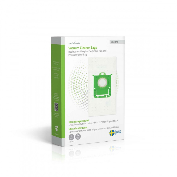 Nedis Stofzuigerzak | 4 Stuks | Synthetisch | Meest verkocht voor: Replacement for Electrolux, AEG and Philips Original Bag | Wit