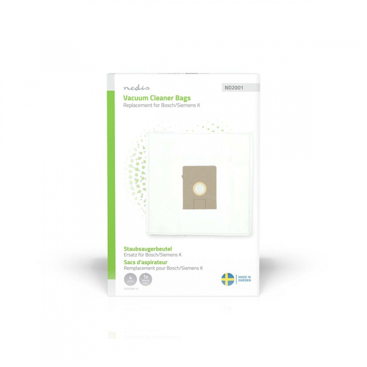 Nedis Stofzuigerzak | 4 Stuks | Synthetisch | Meest verkocht voor: Bosch / Siemens Arriva - Smiley K | Wit