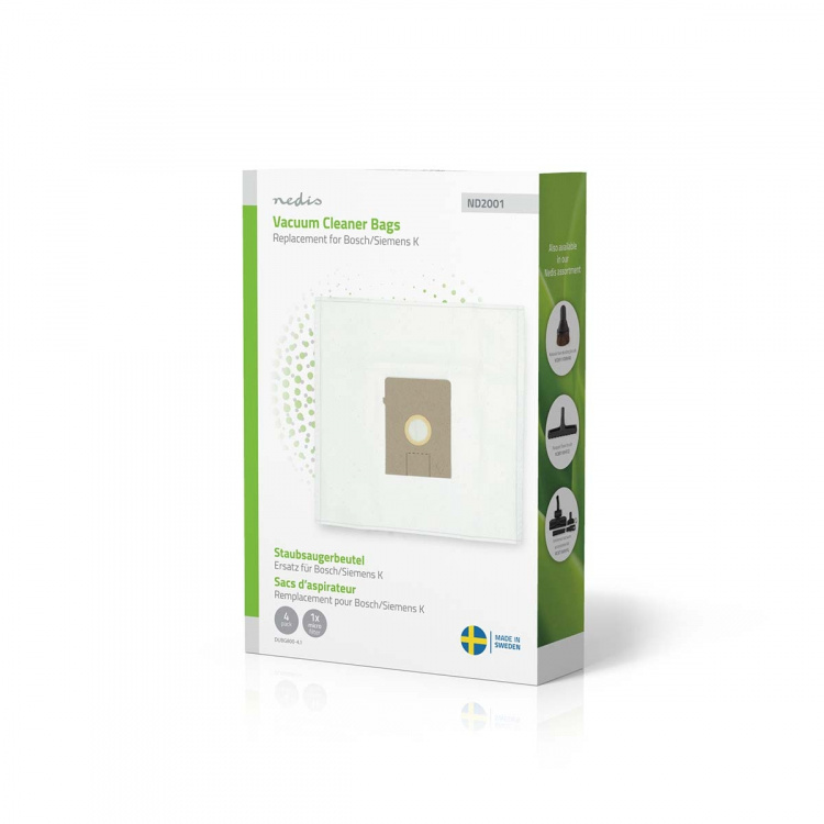 Nedis Stofzuigerzak | 4 Stuks | Synthetisch | Meest verkocht voor: Bosch / Siemens Arriva - Smiley K | Wit