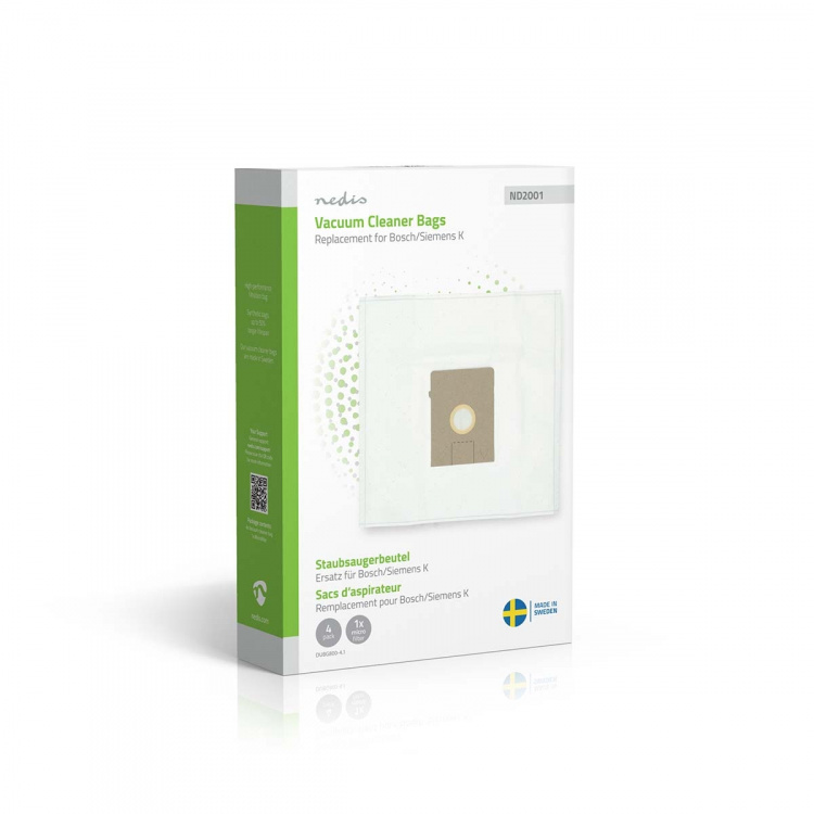 Nedis Stofzuigerzak | 4 Stuks | Synthetisch | Meest verkocht voor: Bosch / Siemens Arriva - Smiley K | Wit