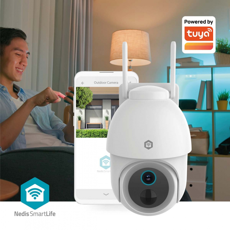 Nedis SmartLife Camera voor Buiten | Spotlight | 3MP Full HD 1296p | Pan tilt | IP65 | Max. batterijduur: 3 Maanden | Cloud Opslag (optioneel) / microSD (niet inbegrepen) | 5 V DC | Met bewegingssensor | Nachtzicht | Wit