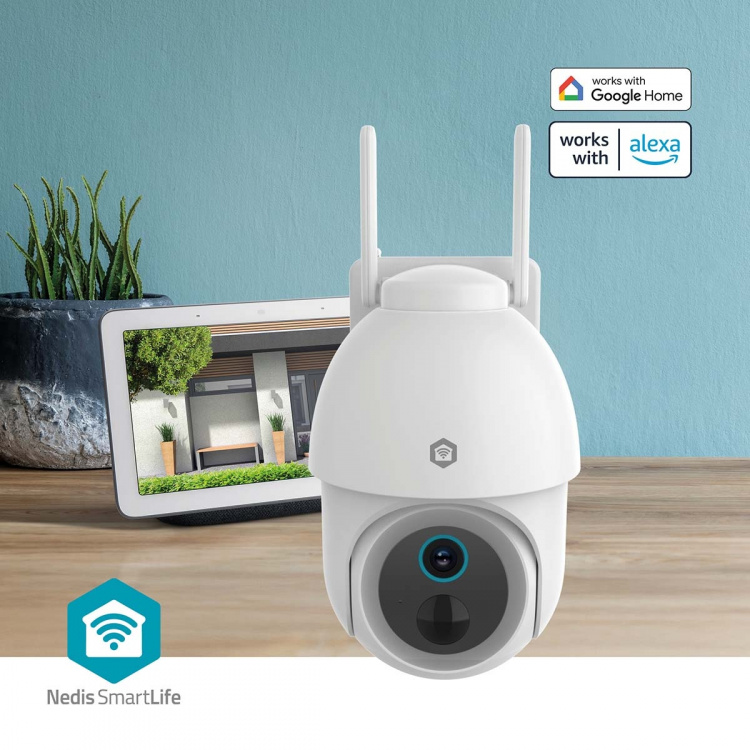 Nedis SmartLife Camera voor Buiten | Spotlight | 3MP Full HD 1296p | Pan tilt | IP65 | Max. batterijduur: 3 Maanden | Cloud Opslag (optioneel) / microSD (niet inbegrepen) | 5 V DC | Met bewegingssensor | Nachtzicht | Wit