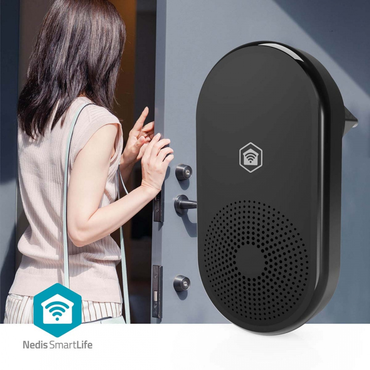 Nedis SmartLife Gong | RF, frequentie 433 MHz | Accessoire voor: WIFICDP11BK / WIFICDP21BK / WIFICDP31BK | Netvoeding | 55 Geluiden | 110 - 240 V AC 50/60 Hz | Instelbaar volume | Zwart Nedis SmartLife Gong | RF, frequentie 433 MHz | Accessoire voor: WIFICDP11BK / WIFICDP21BK / WIFICDP31BK | Netvoeding | 55 Geluiden | 110 - 240 V AC 50/60 Hz | Instelbaar volume | Zwart