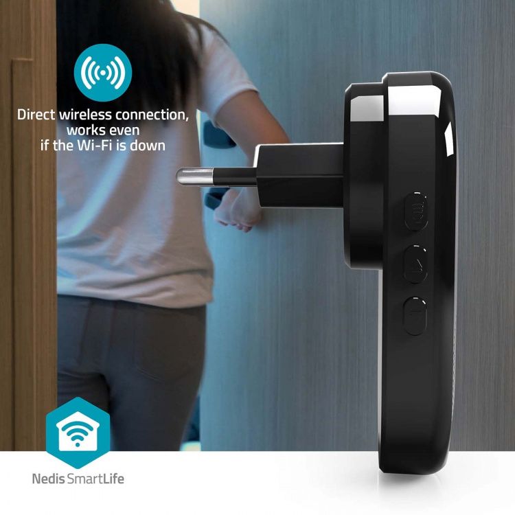 Nedis SmartLife Gong | RF, frequentie 433 MHz | Accessoire voor: WIFICDP11BK / WIFICDP21BK / WIFICDP31BK | Netvoeding | 55 Geluiden | 110 - 240 V AC 50/60 Hz | Instelbaar volume | Zwart Nedis SmartLife Gong | RF, frequentie 433 MHz | Accessoire voor: WIFICDP11BK / WIFICDP21BK / WIFICDP31BK | Netvoeding | 55 Geluiden | 110 - 240 V AC 50/60 Hz | Instelbaar volume | Zwart