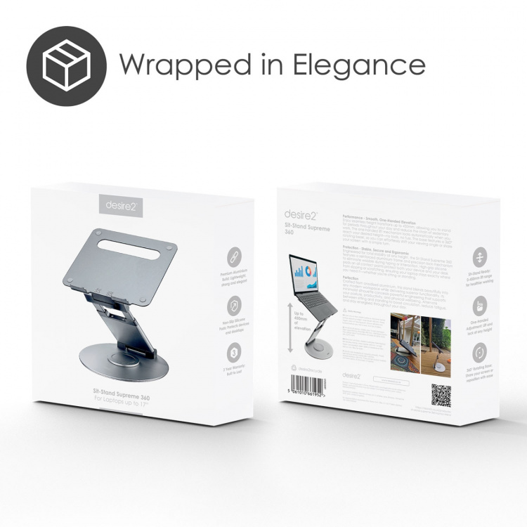 Desire2 Datorstöd Sit-Stand Supreme 360 Aluminium