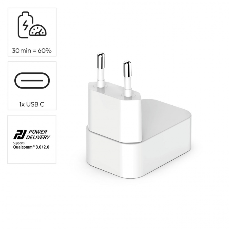 Hama Laddare 1xUSB-C GaN PD 30W Snabb Hopfällbar Mini Vit