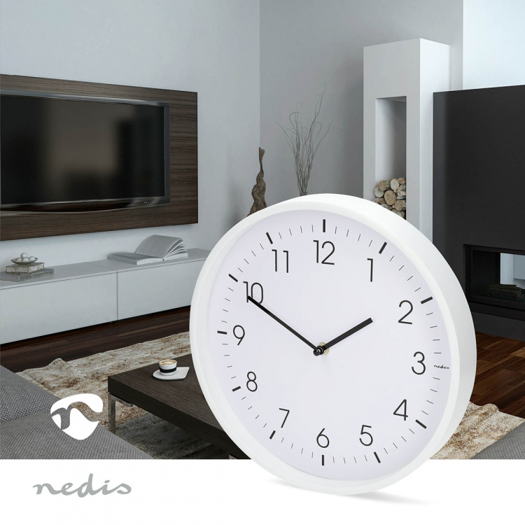 Nedis Wandklok | Diameter: 300 mm | Kunststof | Stille beweging | Wit
