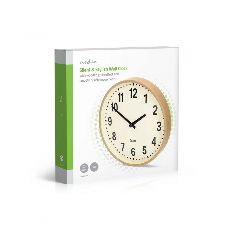 Nedis Wandklok | Diameter: 300 mm | Hout | Stille beweging | Hout
