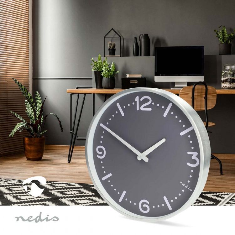 Nedis Wandklok | Diameter: 300 mm | Aluminium | Stille beweging | Metaal