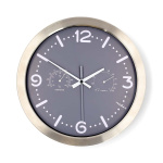 Nedis Wandklok | Diameter: 300 mm | Roestvrij Staal | Stille beweging | Thermometer | Hygrometer | Grijs / Metaal