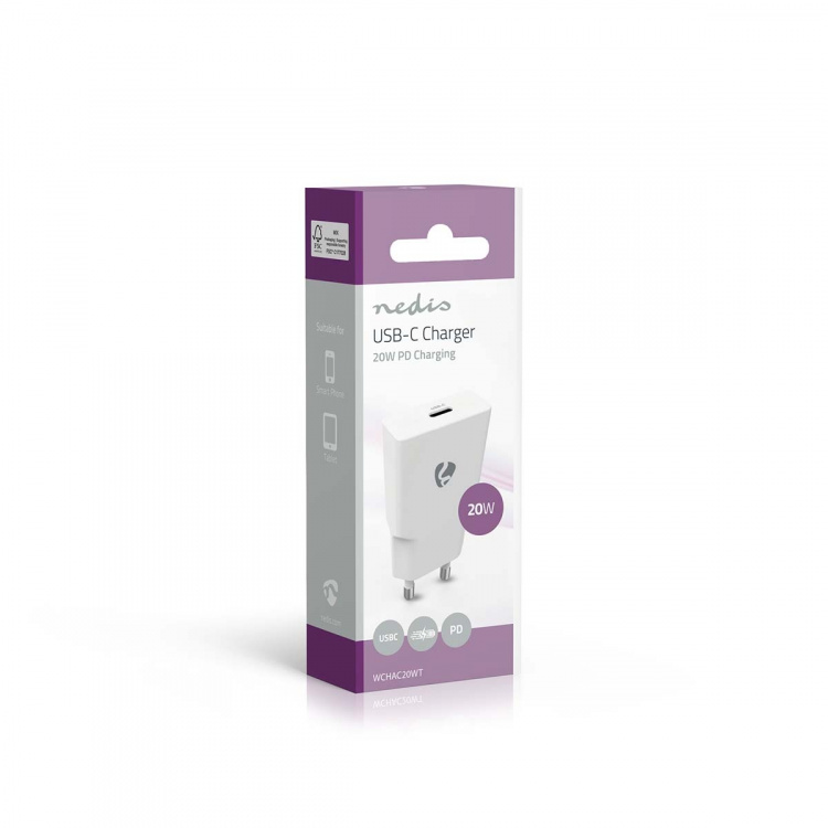 Nedis Oplader | 20 W | GaN | PD3.0 | Snellaad functie | 1.67 / 2.22 / 3.0 A | Outputs: 1 | USB-C™ | Automatische Voltage Selectie | Wit
