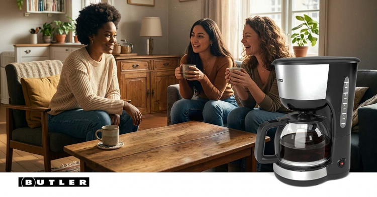 Butler Koffiezetapparaat | 1,25 l | 1000 W | 10 kopjes | Warmhoudfunctie | Automatische uitschakeling | Zwart / Roestvrij staal
