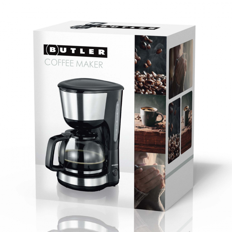 Butler Koffiezetapparaat | 1,25 l | 1000 W | 10 kopjes | Warmhoudfunctie | Automatische uitschakeling | Zwart / Roestvrij staal