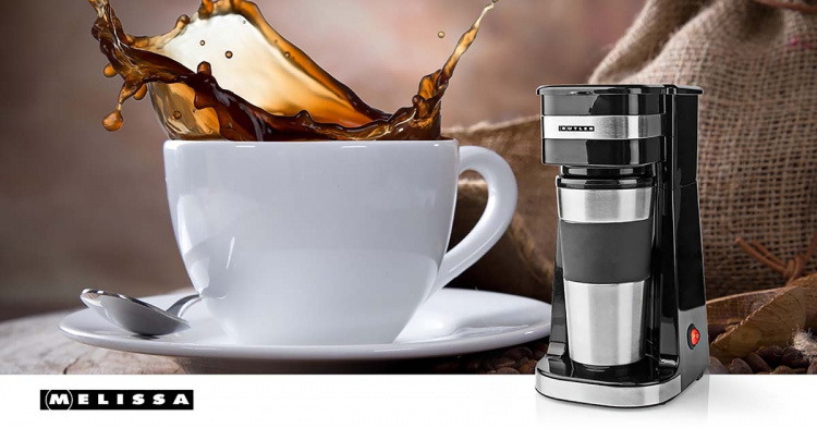Butler Koffiezetapparaat met één portie koffie | 0,4 l | 750 W | Geïsoleerde reisbeker | Automatische uitschakeling | Zwart