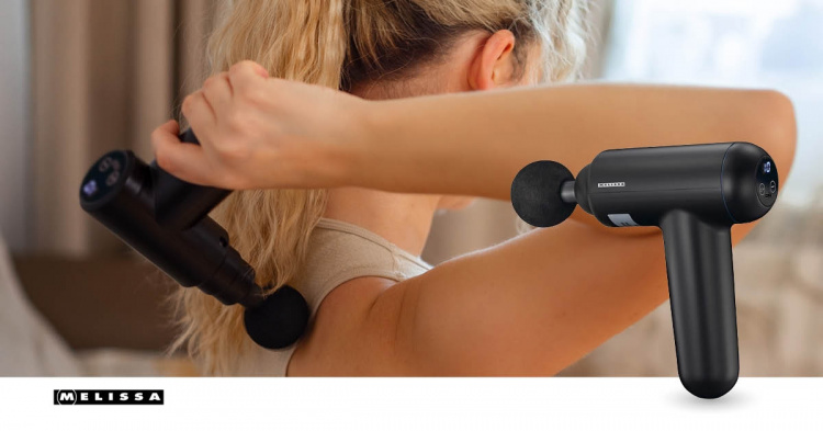 MELISSA Oplaadbaar massagepistool met LED 4 koppen Zwart
