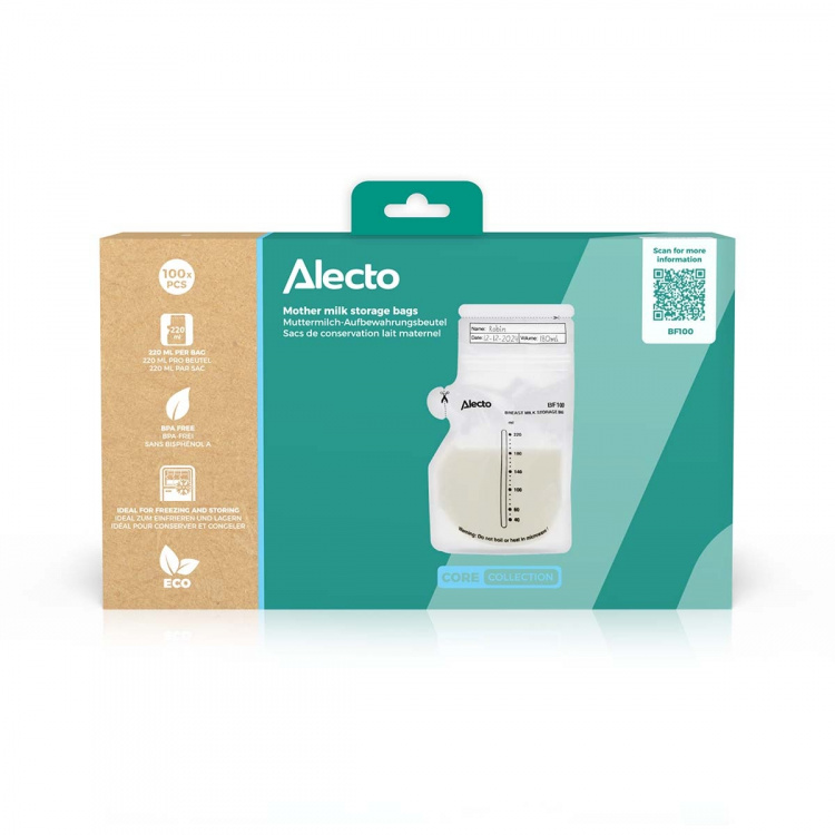 Alecto Moedermelk bewaarzakjes 220 ml, 100 stuks