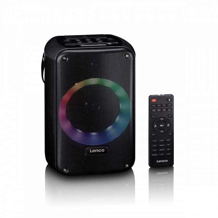 Lenco Karaokesysteem met Bluetooth®, oplaadbare batterij, draadloze karaokemicrofoon en disco LED-verlichting Zwart