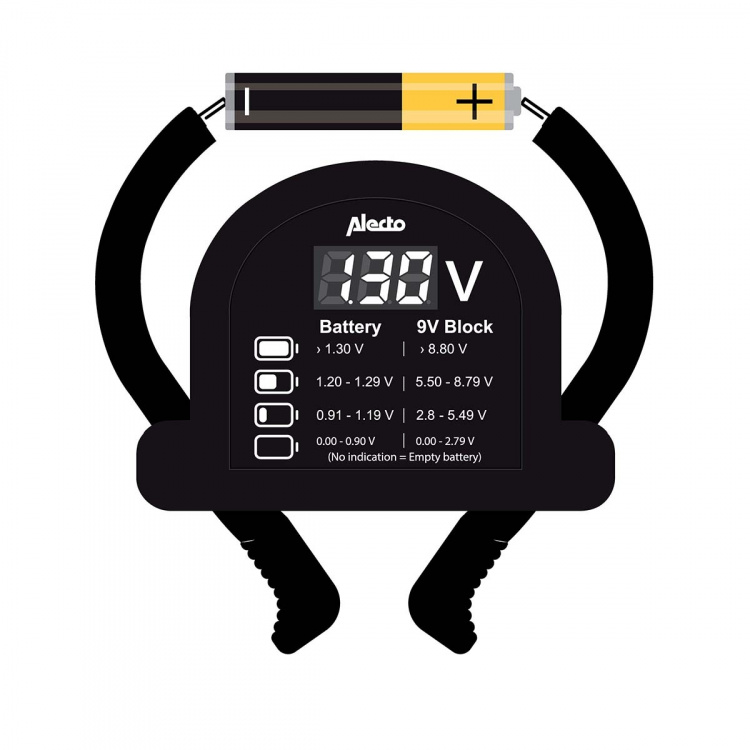 Alecto Batterijtester voor AA-AAA-C-D-9V (PP3)-knoopcel