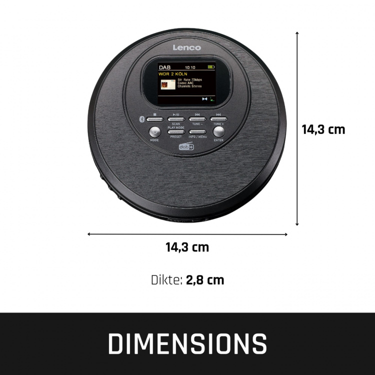 Lenco Discman met DAB Bluetooth® en kleuren TFT Zwart